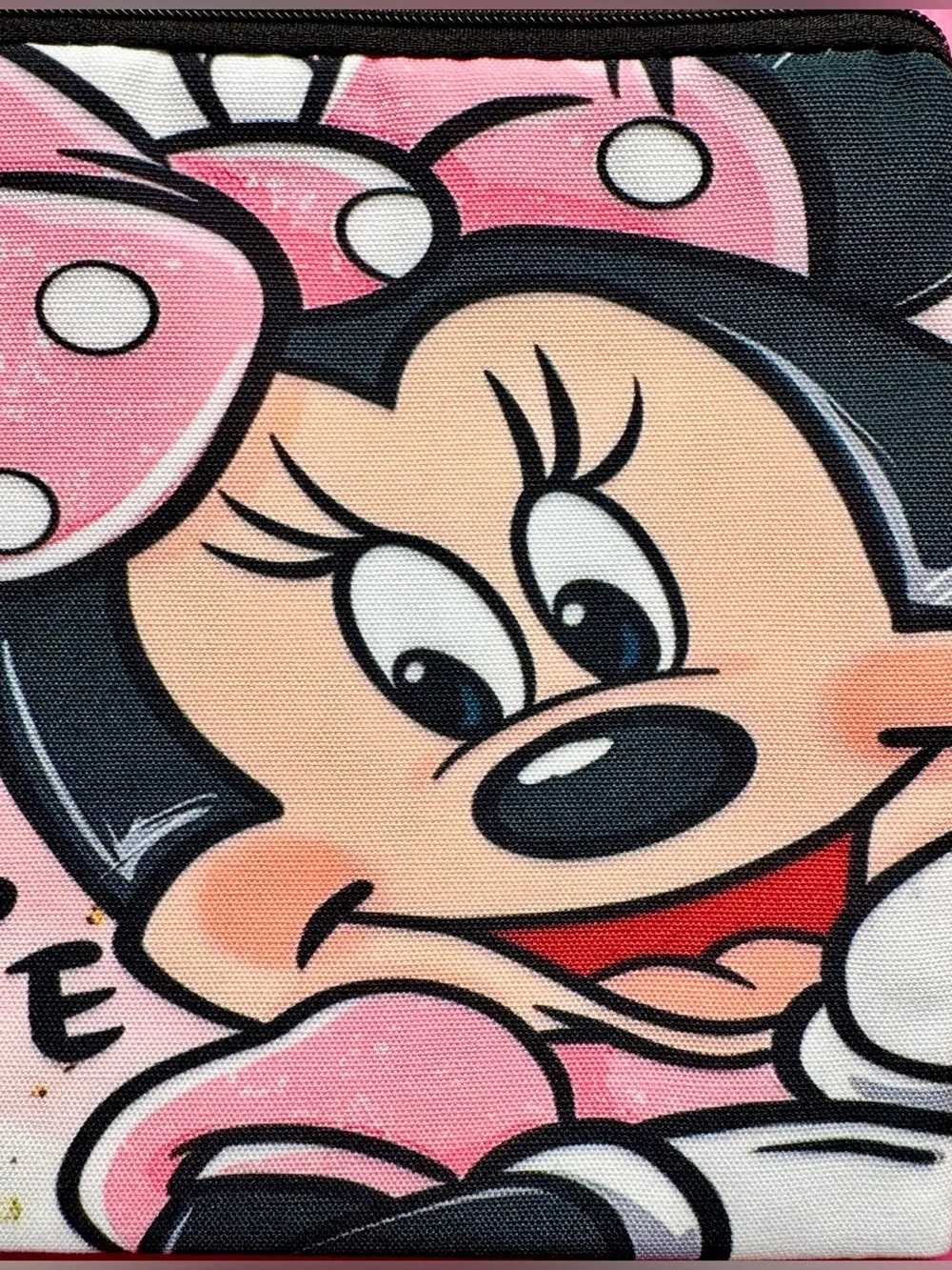 New Pink Minnie Mouse Makeup Charger Storage Zippered Pouch Bag w/ Charm - 9”